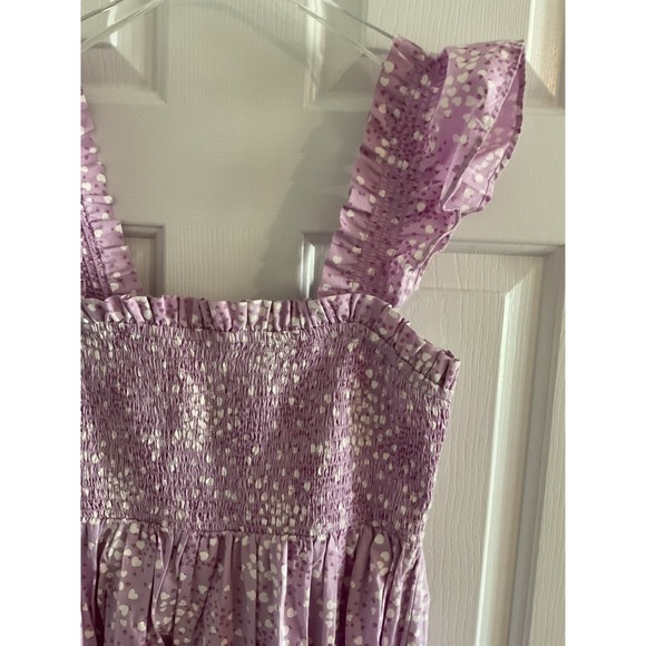 Crown & Ivy M Lavender Heart valentines Sleeveless Smocked Tiered Midi Dress - Picture 3 of 6